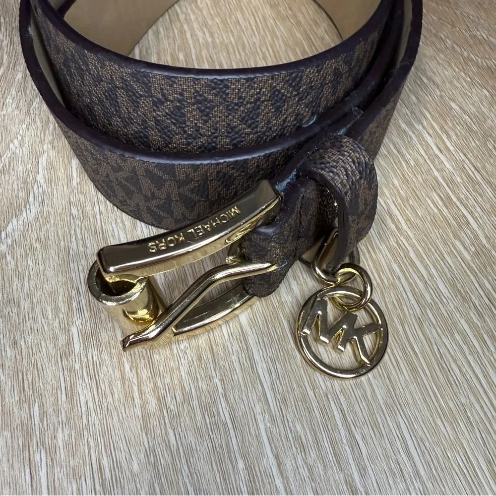 Michael Kors Women’s Brown Monogram Belt Gold Hardware Size Up To 38”
